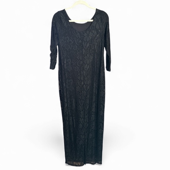 Ingrid & Isabel Maternity Black Floral Lace 3/4 Sleeve Long Dress Size Medium - Picture 2 of 6
